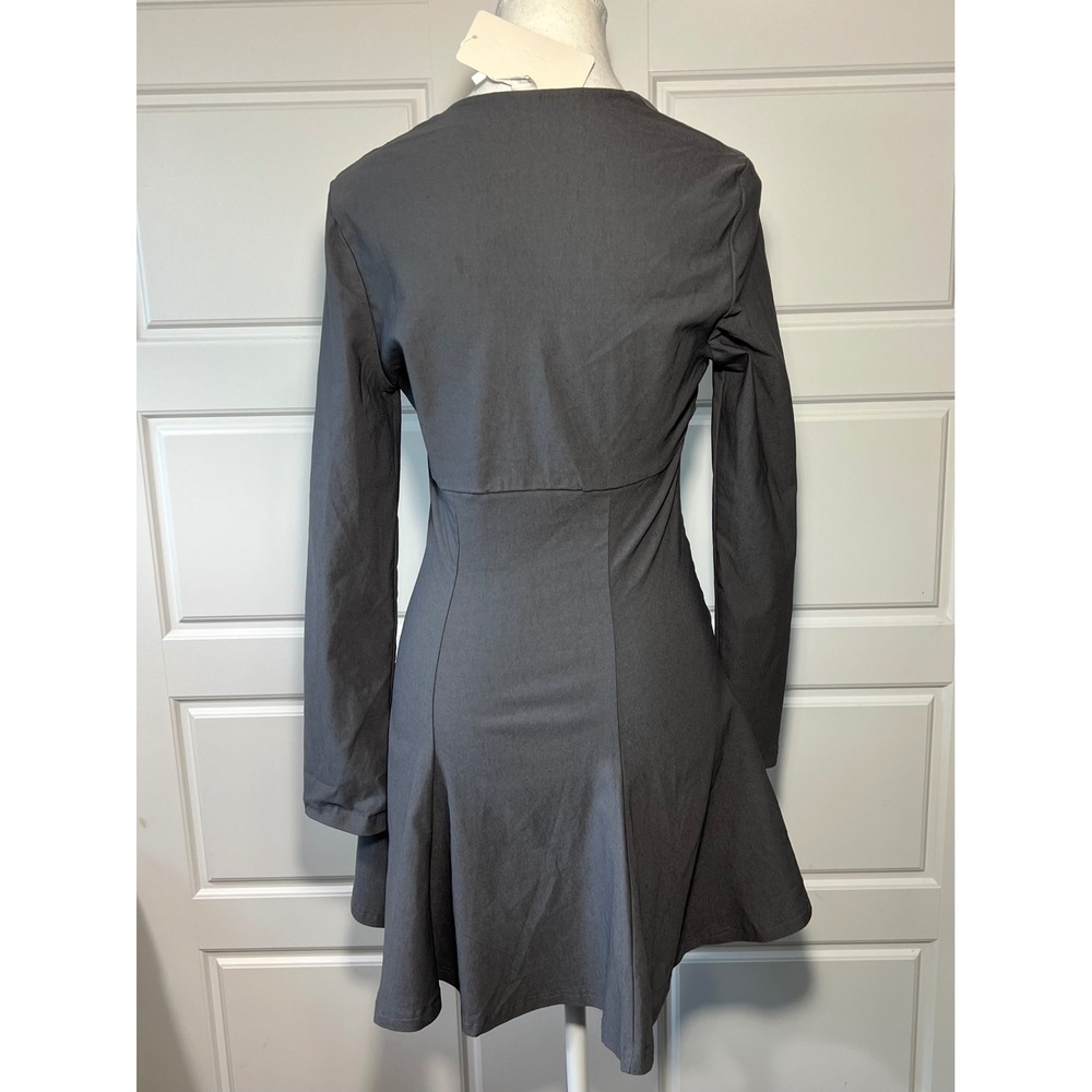 NWT Musera Charcoal Gray Square Neck Long Sleeve‎ Fit Flare Mini Dress Size S - Picture 2 of 7